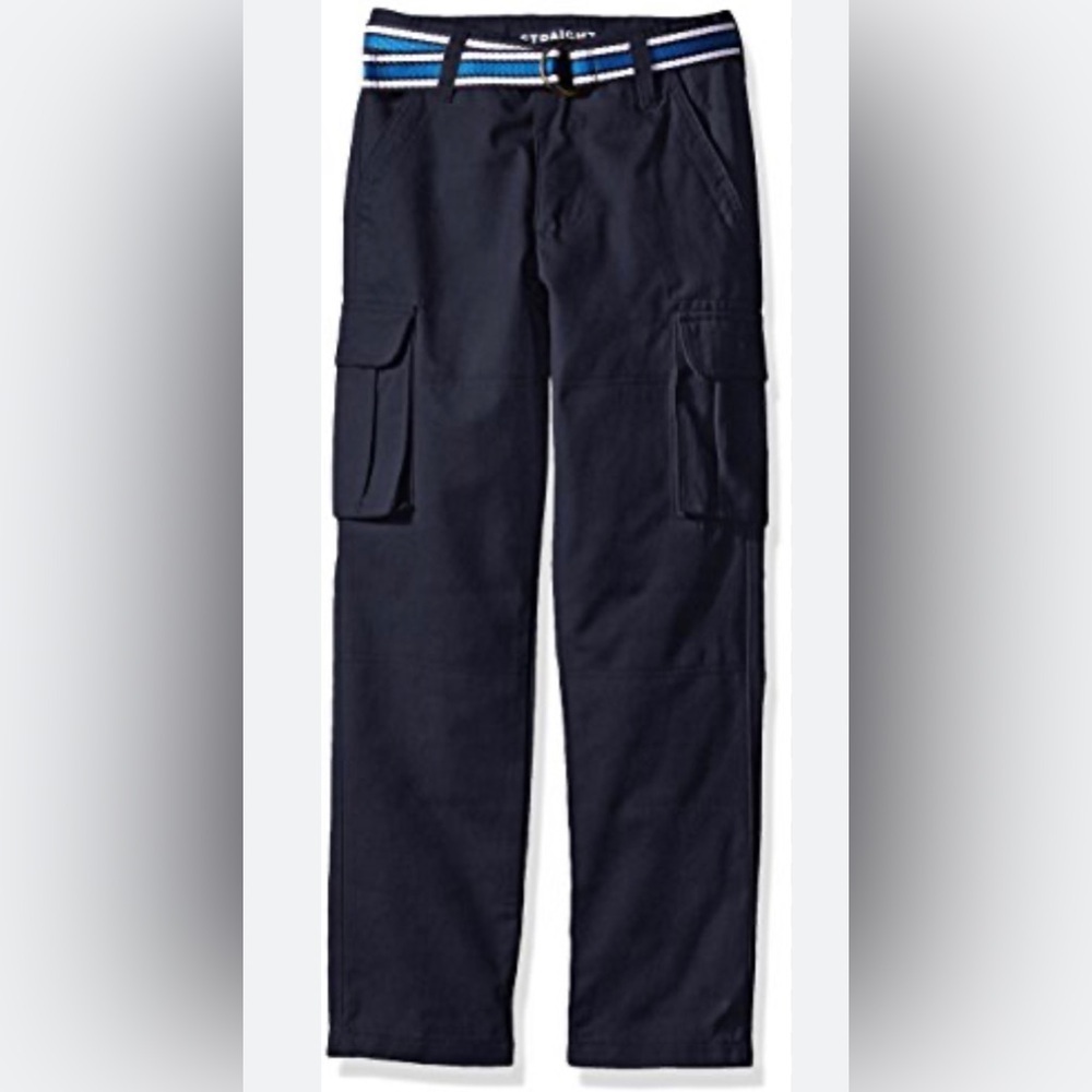 NEW Boys size 12 Navy blue Cargo chino Pants with striped belt set